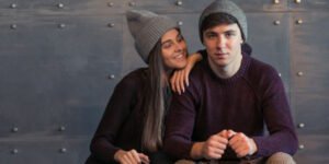a casual couple fitting in and being modest